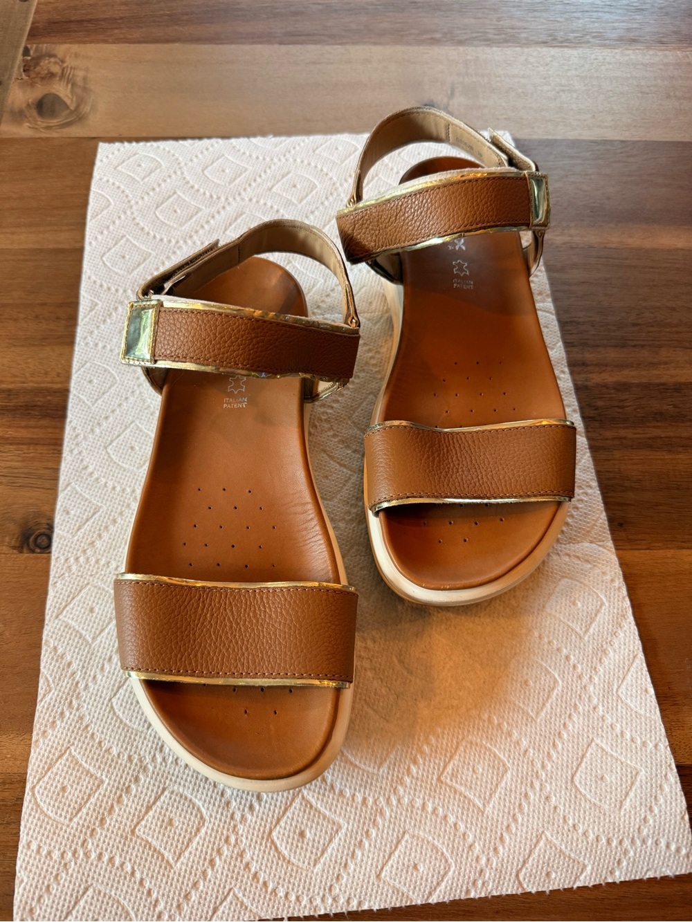 Geox Girls Brown Leather Strap Sandals with Gold Trim
